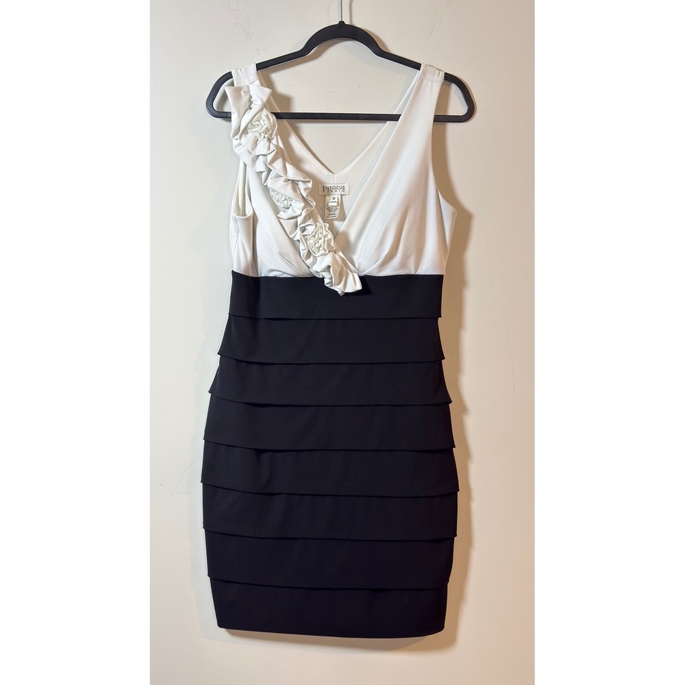 Enfocus Studio Dress Black White Ruffle Floral Tiered Women 12